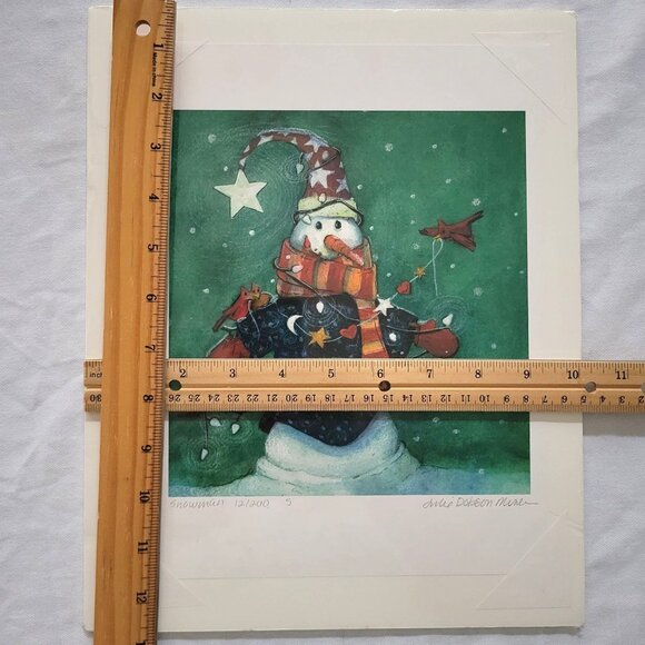 Signed Matted Art Print "Snowman" 12/200 by Julie Dobson Miner Christmas Holiday - Picture 5 of 5